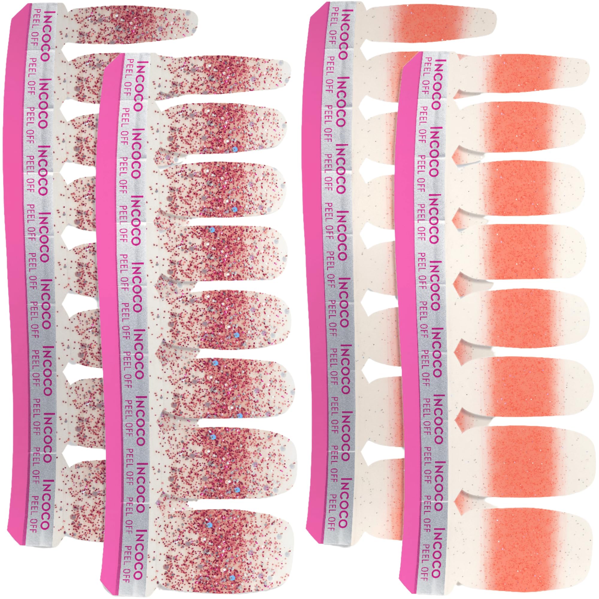 

INCOCO Set Nail Stickers No curing just stick them Pink glitter nail perfect for foot and DIY nail Beginner Pink - required, on! stickers, розовый