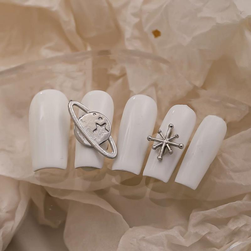 WTEMPO Nail Art Decorations Kit Punk Style Silver Star Planet Cross Designs Nail Art Decor Accessories DIY Craft Making Supplies