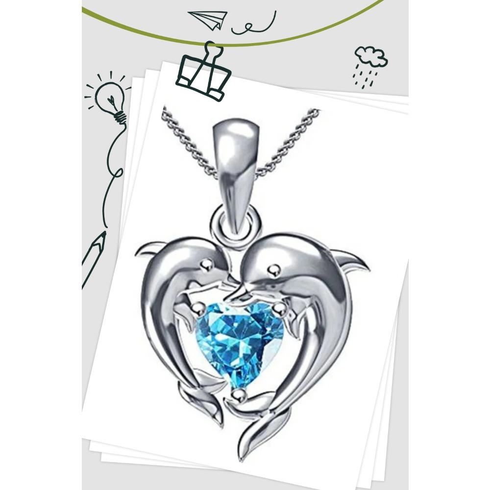 Couple Dolphin with Blue Heart CZ Necklace Women Chic Bride Wedding Clavicle Chain Necklaces Fancy Gift Statement Jewelry