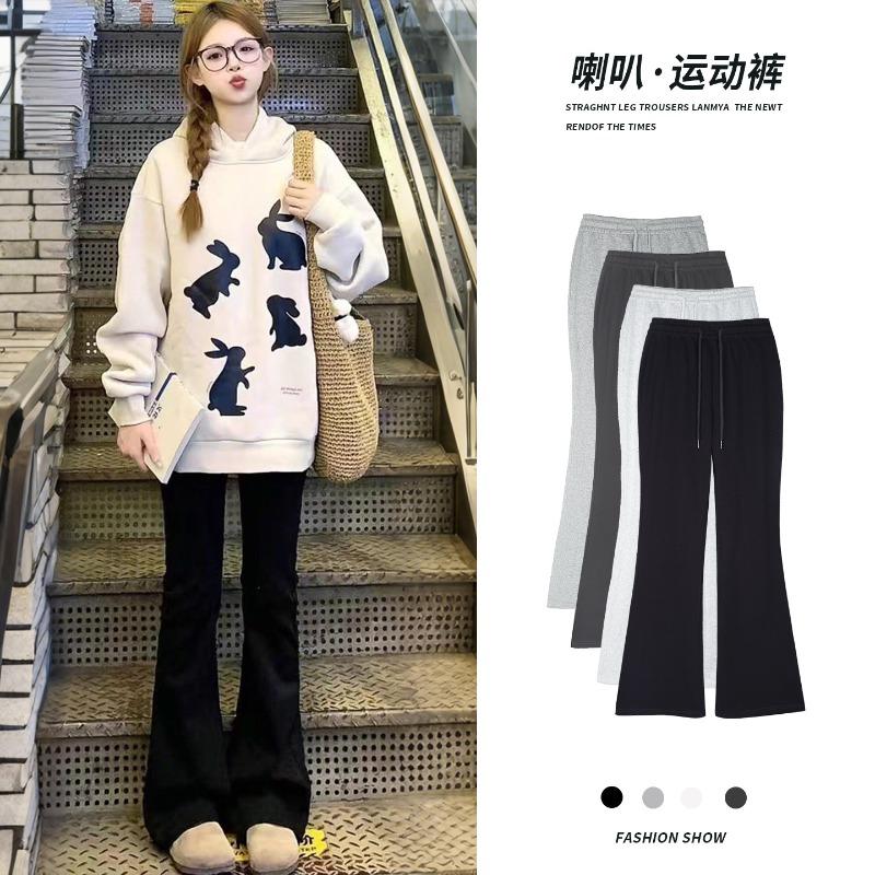 Black micro-pull sweatpants women's autumn new small loose casual flared pants high-waisted sweatpants