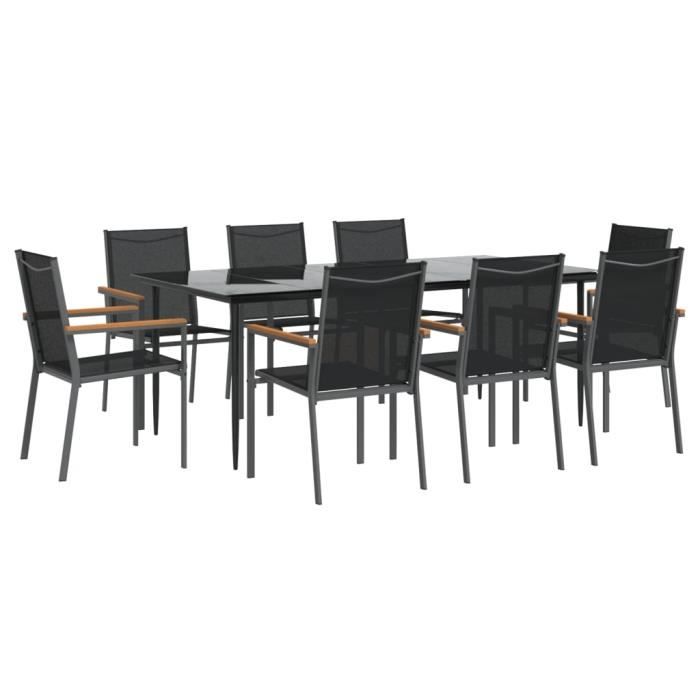 VidaXL Ensemble à manger de jardin 9 pcs noir textilène et acier 3187040