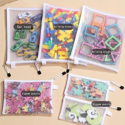 10pcs Large-Capacity Office Storage Bags | New Nylon Puzzle Organizer Zipper Mesh Bag, Small Building Block Organizer Transparent Document Hanging Bag