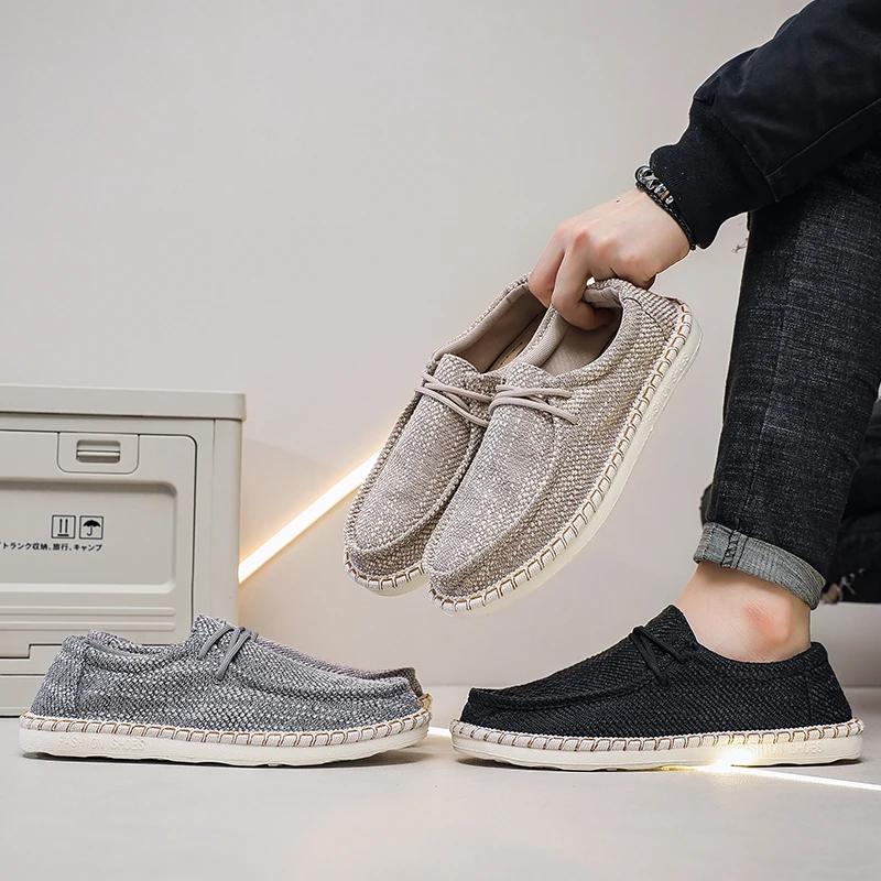 Summer Breathable Linen Woven Fisherman Shoes Lazy Shoes Lightweight Non-slip Wear-resistant Men's Loafers