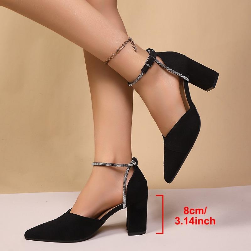 Sandali da Donna Nuovi con Tacco Blocco Baotou Taglia Grande Imbottiti, Punta Acuta, Bassi, Cinturino con Strass, Tacco Alto