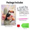 Relaxing DIY Pearl Painting Kit Framed with Toucan Cactus Design 5D Sparkling Bead Canvas Craft for Girls Bedroom Decor Art Gift
