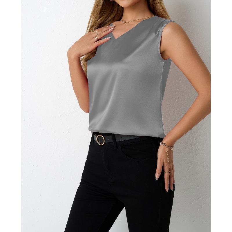 Women's Spring Summer Satin Suit Style Commuter Vest Base Top