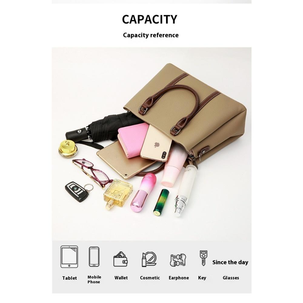 One Shoulder Messenger Bag Large Capacity Contrasting Bag First Layer Cowhide Handbag Versatile Leather Women's Bag