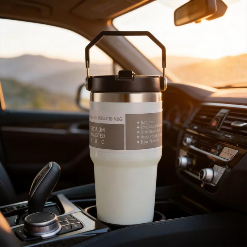 30oz Stainless Steel Travel Mug With Handle Straw Lid Vacuum Insulated Water Bottle Car Office Gym