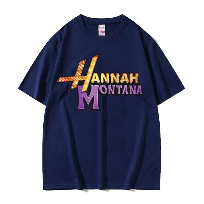 Новая футболка с логотипом Hannah Montana, женская, унисекс, летняя, повседневная, с коротким рукавом, унисекс, модная, эстетичная, трендовая футболка, уличная одежда XXXL темно-синий