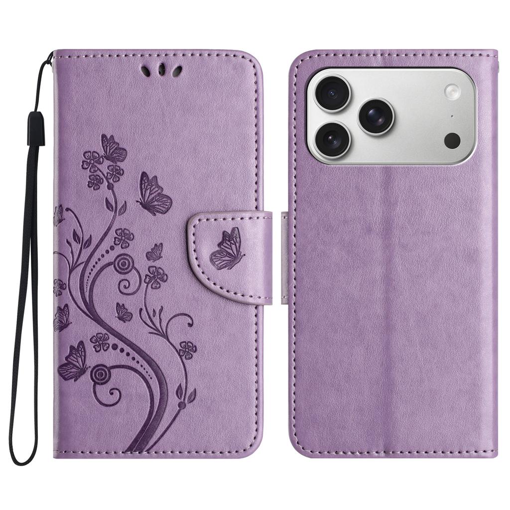For iPhone 17 Pro Max Case Imprinted Mini Butterfly Leather Wallet Phone Cover