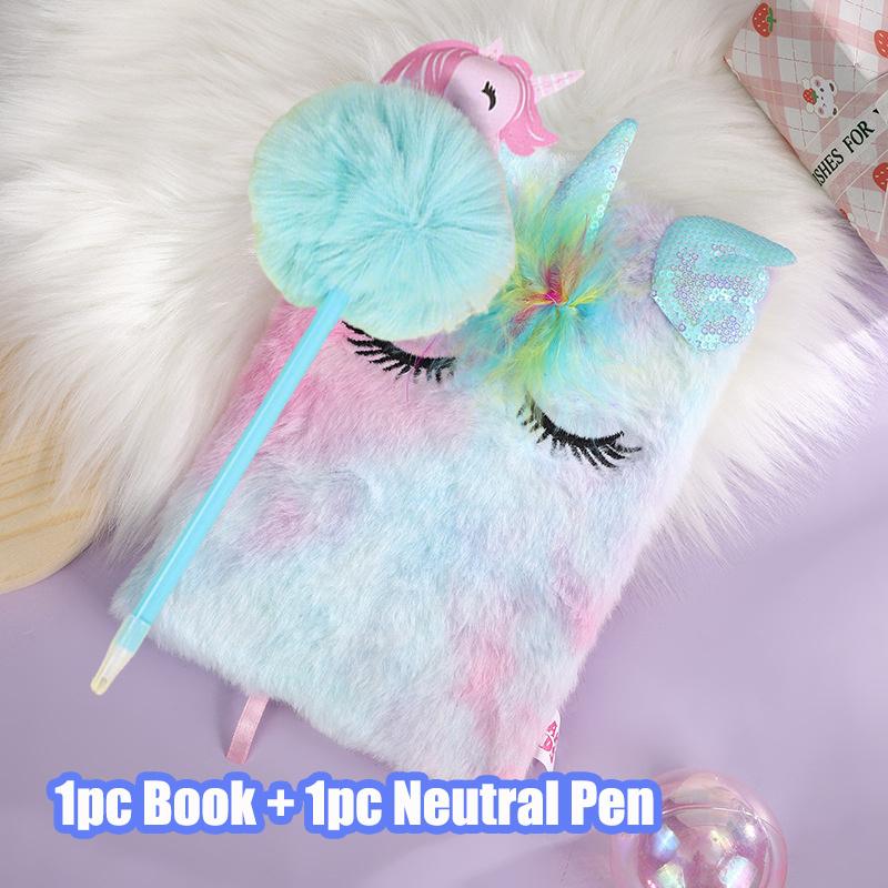 1pc Neutral Gel Pen + 1pc Plush Unicorn Handbook Plush Pen Handwriting Signature Pen Plush Ballpoint Pen Writing Smoothly Quick-Drying Student Gel Pen