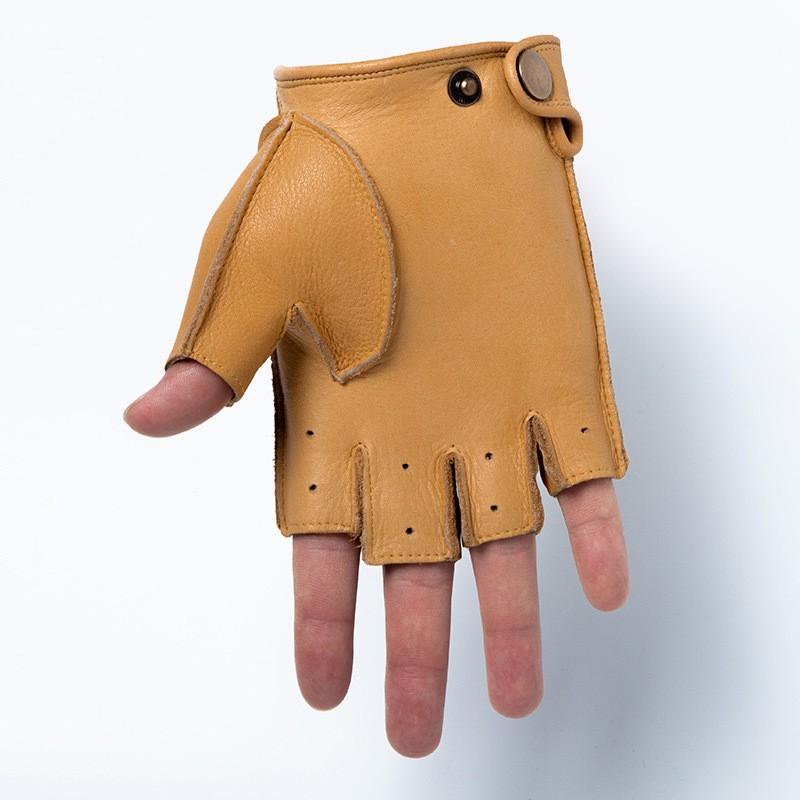 Retro Style Cowhide Motorcycle Outdoor Cycling Off Road Sports Summer Anti Slip Wear Resistant Leather Gloves Men's Motorcycle Half Finger