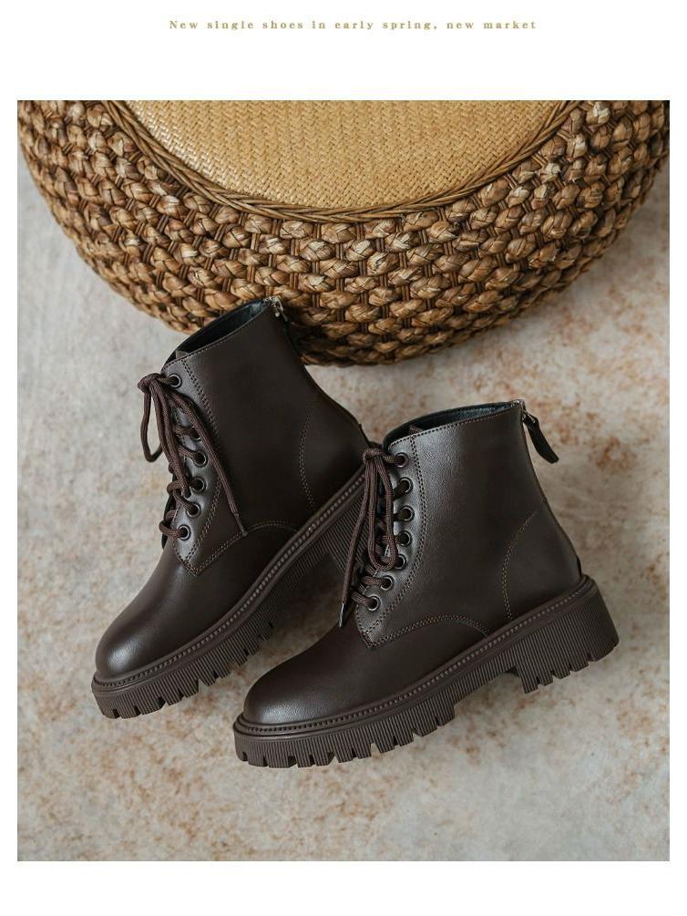 Botins Martin Femininos de Sola Macia, Estilo Britânico 2025, Plataforma Petite, Aumentam a Altura para Outono/Inverno