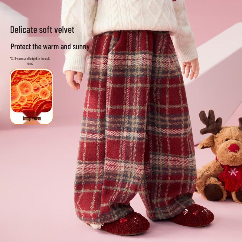 ASK JUNIOR Girls  Plaid Plush Warm Casual Pants 120