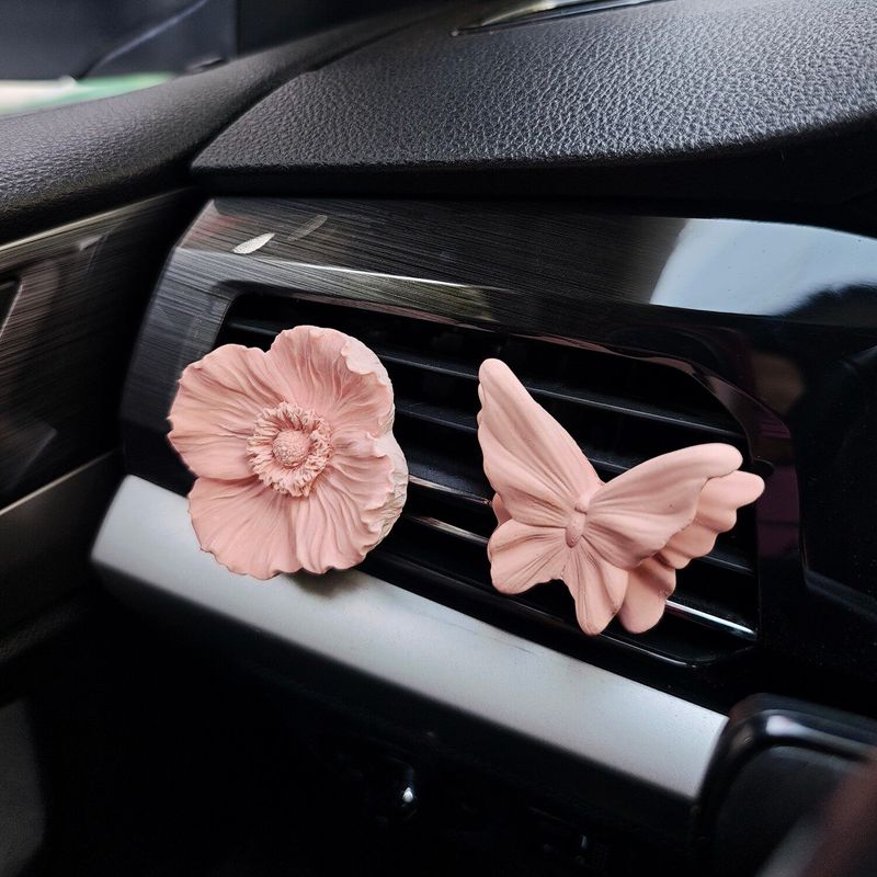 Car Air Freshener with Floral and Butterfly Design, Vintage High-End Style, Vent Decoration, Popular Aroma Diffuser Stone, Car Perfume