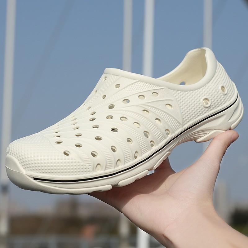 

Hole shoes men s summer cool slippers bag head dual-purpose large size soft-soled garden shoes wear beach shoes men s sandals 48 бежевый