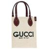Gucci Print Mini Tote Bag, Beige Linen Canvas Burgundy Leather Trim Printed Logo, Women's Daily Shopping Travel Casual Handbag 799300-FACUL-8574