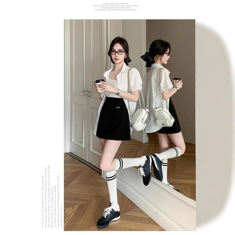 High-Waisted A-Line Skort Women Elegant Office Wear Short Skirt With Stitching Detail