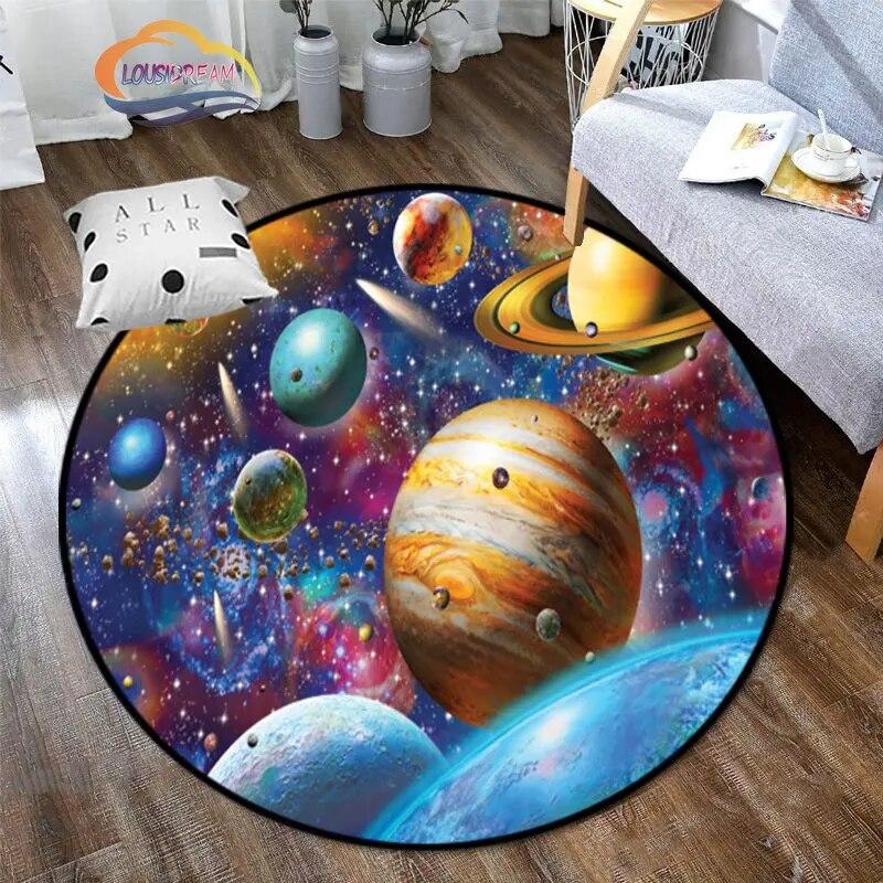 Space Universe Vector Ufo and Many Planets In Galaxy Round Bedroom Floor Mat Cosmos  solar system pattern Decoration Carpets