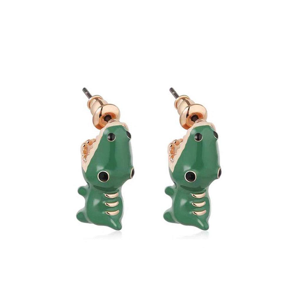 Cartoon Crocodile Dinosaur Stud Earrings - Cute Green Animal Design