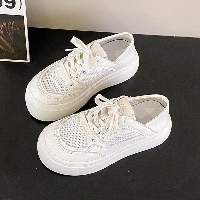 ins trendy thick sole two wear little white shoes women's 2025 summer new versatile mesh breathable height increase casual lightweight board shoes