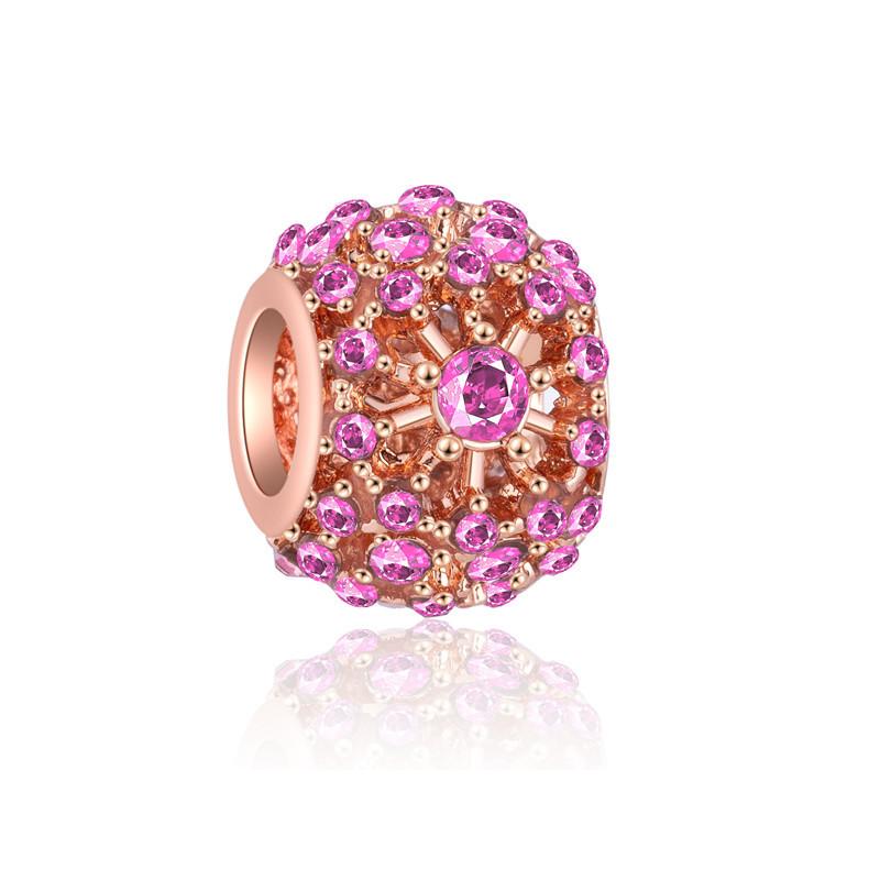 Fashion Rose Gold Plated Crystal Love Heart Flower Charms Bead Fit Original Bracelet Charm Pendants for DIY Jewelry Making