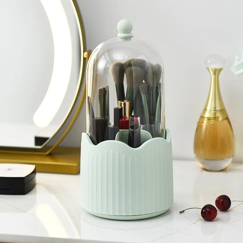 Suport perie de machiaj rotativ de 360 ​​de grade Organizator pentru cosmetice cu capac pentru vanitate Suport stilou multifuncțional Cutie de depozitare pentru ruj