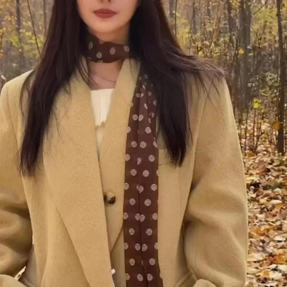 Simple and Versatile Neck Scarf Accessory Brown Polka Dot Printed Scarf