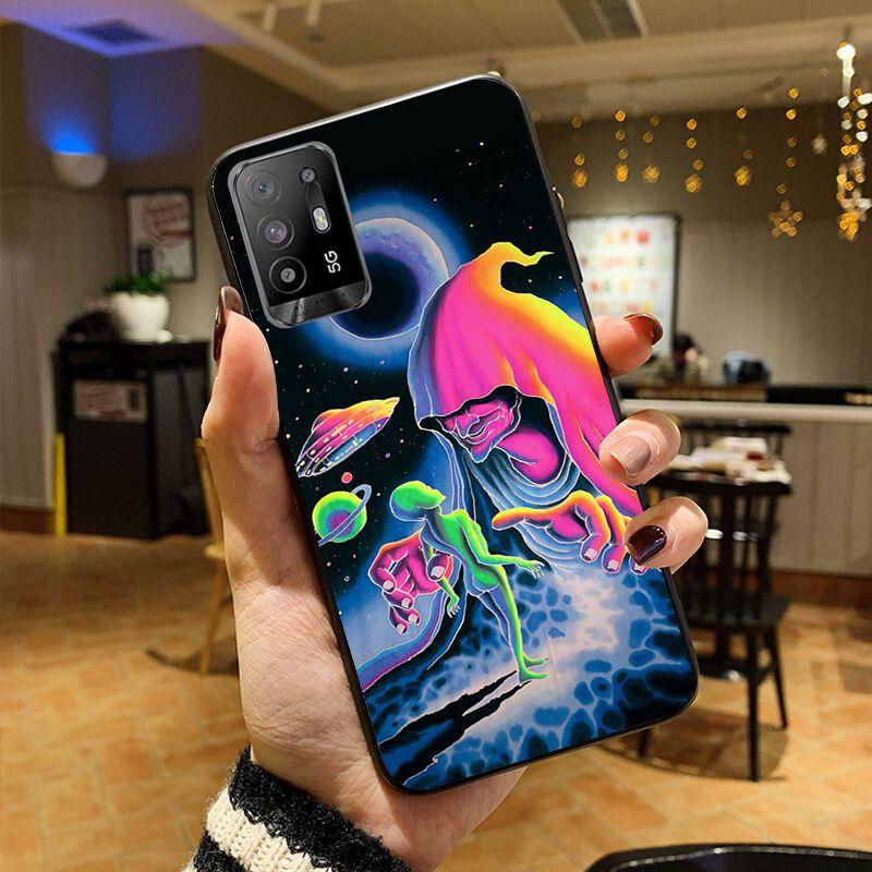Funda Aesthetics Cartoon Alien Space Phone Cover For OPPO A74 A94 A3S A5S A9 A12 A15S A52 A53S A72 A73 2020 A91 5G Cases Coque