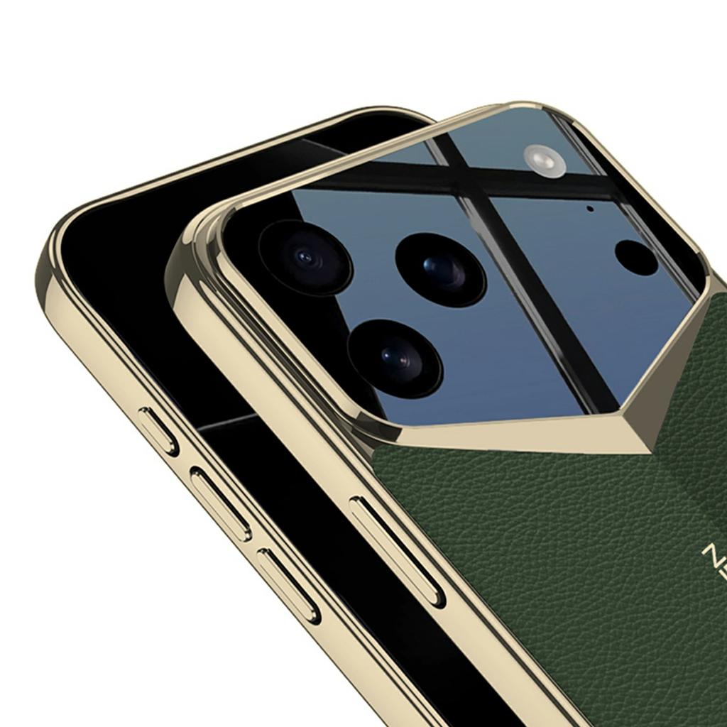 GKK For iPhone 17 Pro Max Case Matte Leather Coated PC Phone Cover with Electroplated Golden Edge