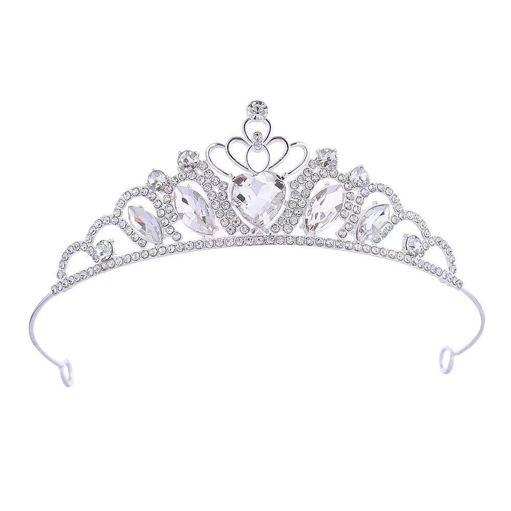 

Heart-Shaped Princess Tiara Bling Bling Children s Crown Elegant Crystal Headbands Bride срібний