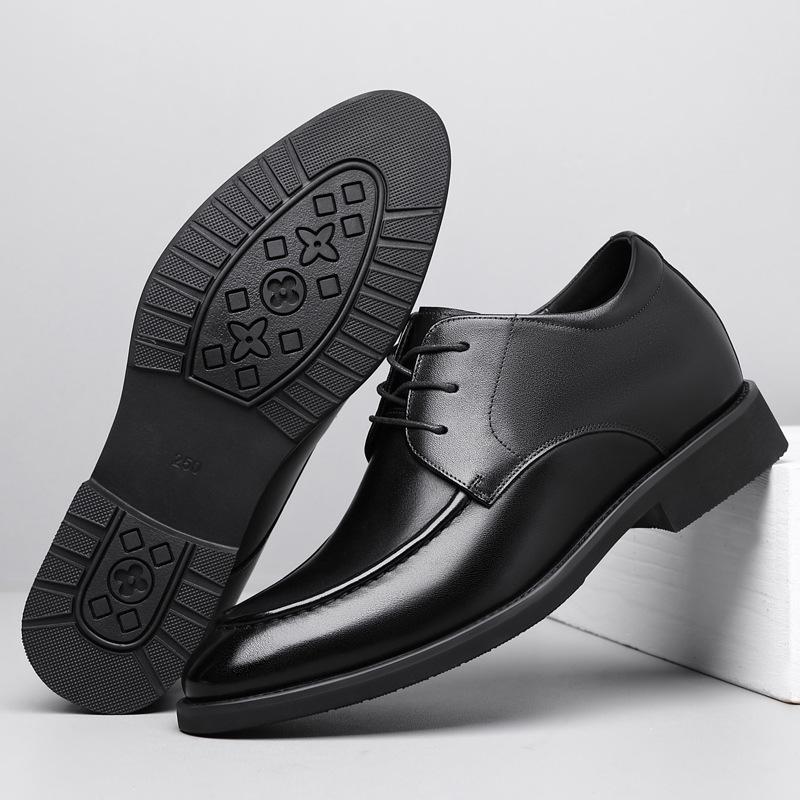 Inner height-increasing leather shoes men's 8cm 2025 spring new business dress pointed derby shoes leather commuter shoes