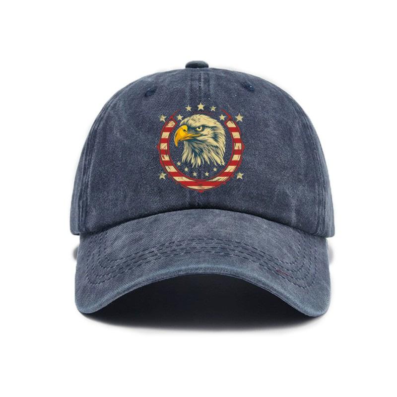 Retro Distressed Eagle Print Washed Trendy Soft Top Baseball Cap Unisex Hat