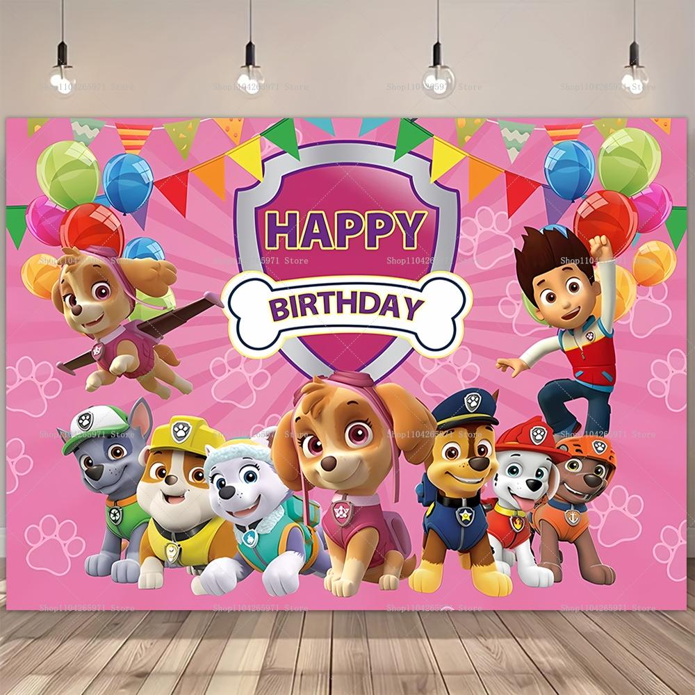 PAW Patrol Cartoon Dog Birthday Backdrop Kids Happy Birthday Photo Background Banner Baby Shower Boys Girls Party Decor Supplies