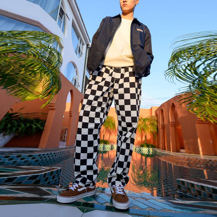 Vans Black And White Plaid High-Waisted Casual Pants Men Bottoms Off-White VN0000ACKIG