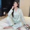Ice Silk Pajamas Women'S Spring Thin Long-Sleeved Two-Piece Set, Sweet And Cool Loungewear Can Be Worn Outside