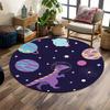 Purple Dinosaur In Space Adventure Print Round Rug, Living Room, Bedroom, Playroom Carpet, Non Slip Floor Mat, Gift