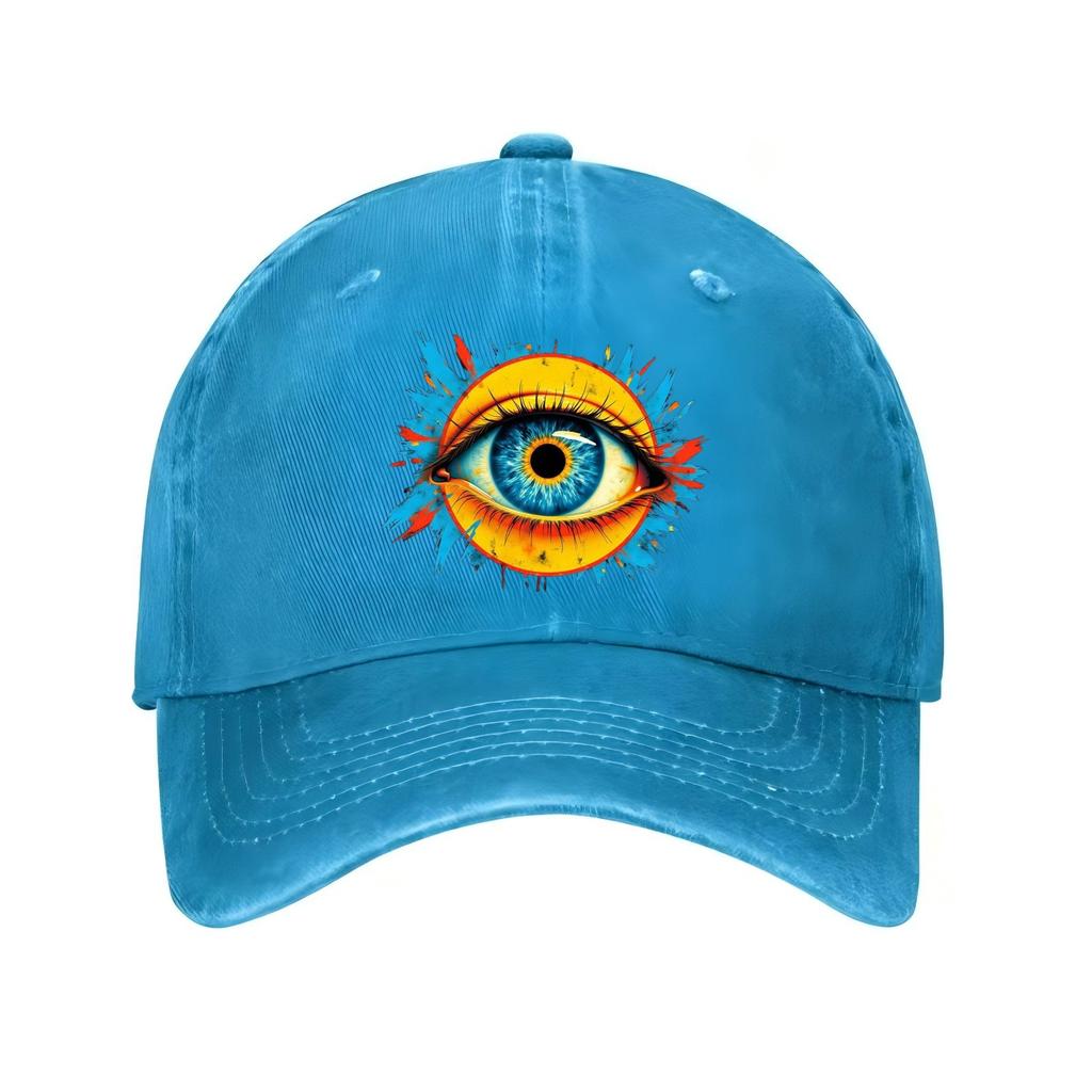 Mystic Blue Eye Sun Graphic Baseball Cap Distressed Cotton Casual Adjustable Unisex Streetwear Hat