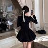 French Temperament Semi-turtleneck Thousand Gold Style Dress Waist Thin Princess Tutu Dress Women's New Autumn and Winter