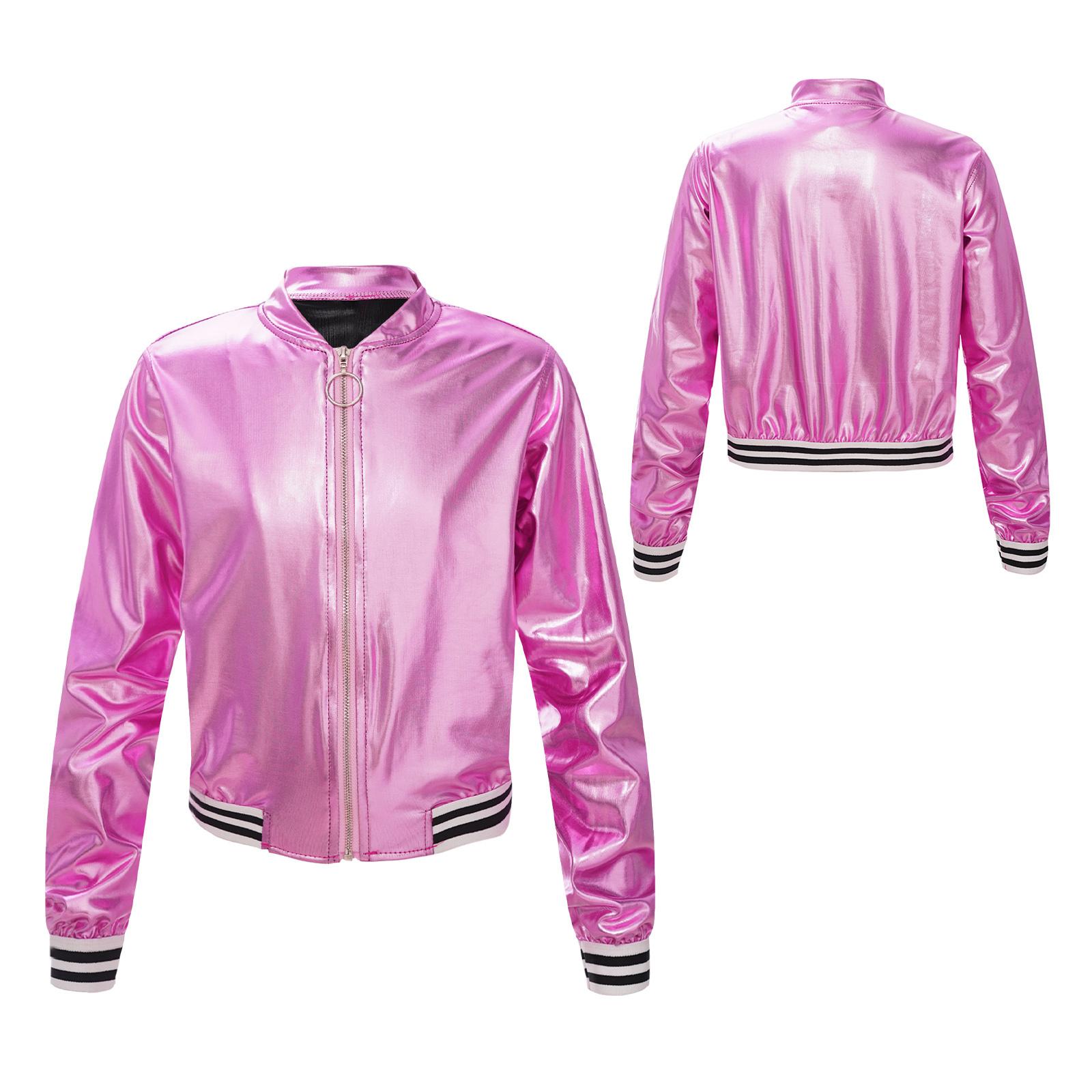 

Дитячі дівчата з довгим рукавом і коміром-стійкою Куртка в стилі печворк у стилі хіп-хоп, джаз, вуличні танцювальні топи 5-6 Years рожевий