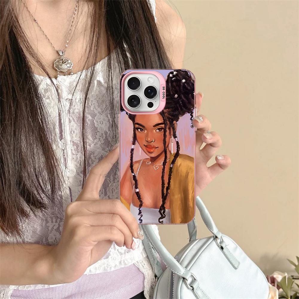 Afro Girls Art Phone Case For iPhone 16 15 14 13 12 11 Pro Max X XR XSMAX 8 7 Plus Matte Shockproof Back Cover