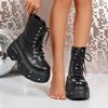 Chunky Platform Punk Ankle Boots Women Thick Bottom Metal Rivet Combat Booties Woman Autumn Winter Black PU Leather Botas Mujer
