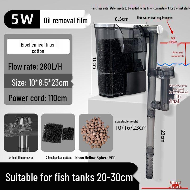 Wall-Mounted Fish Tank Filter: Silent 3-in-1 Circulation, Purification, Oil Film Removal, and Oxygenation Pump.