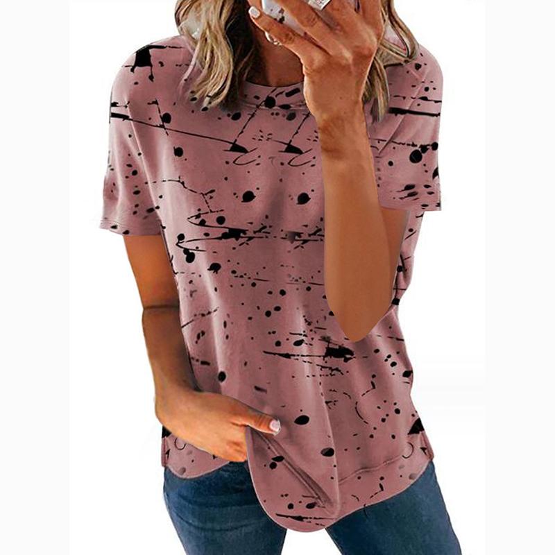 

Летняя свободная футболка с коротким рукавом с принтом, женская элегантная повседневная футболка, офисная женская футболка с круглым вырезом, модные футболки, топы, женская одежда 24126 XXL розовый