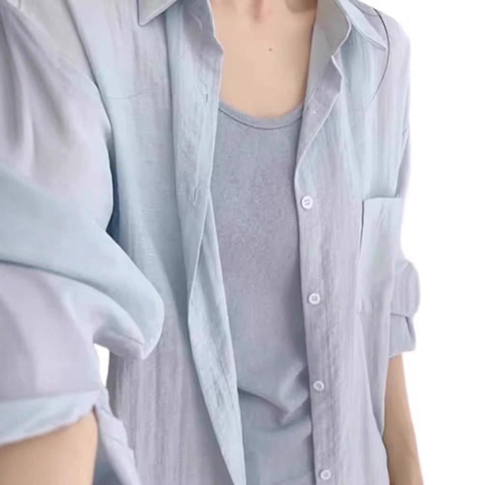 Women's Blue Sunscreen Jacket: Spring/Summer 2025, Casual Loose Fit, French Long Sleeve Temperament Top