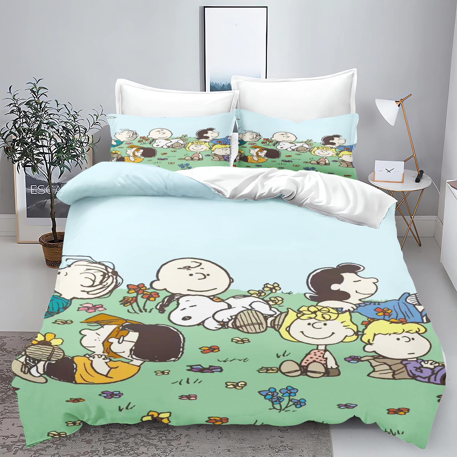 

Snoopy Peanuts Cartoon Bedding Set, Cute 3D Print Duvet Cover with Pillowcases, Soft Microfiber Bed Linen for Kids Bedroom Home 135x200cm
