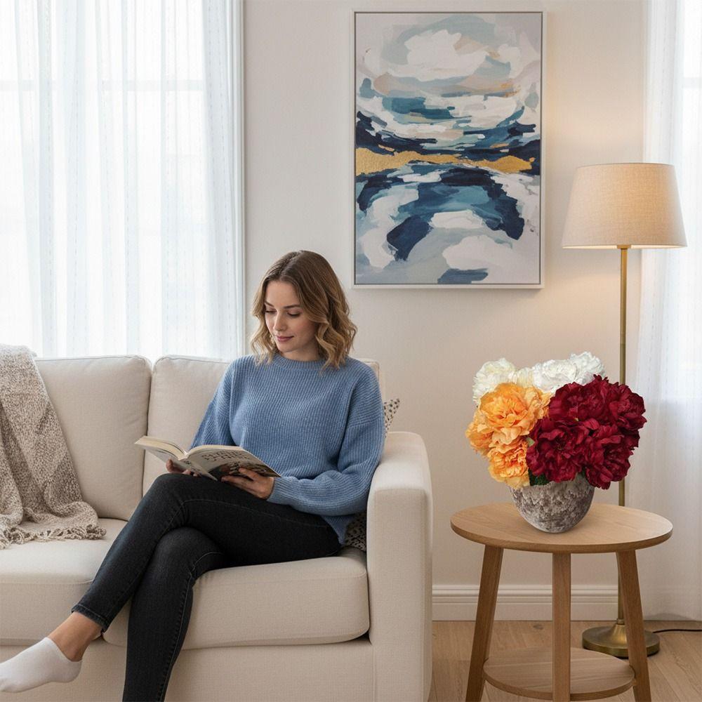 Fleur Artificielle Pivoine Multicolore 5 Têtes Pétales en Soie Fleur Artificielle Pivoine Arrangement Floral Feuilles Fleurs de Pivoine Réalistes Cadeau