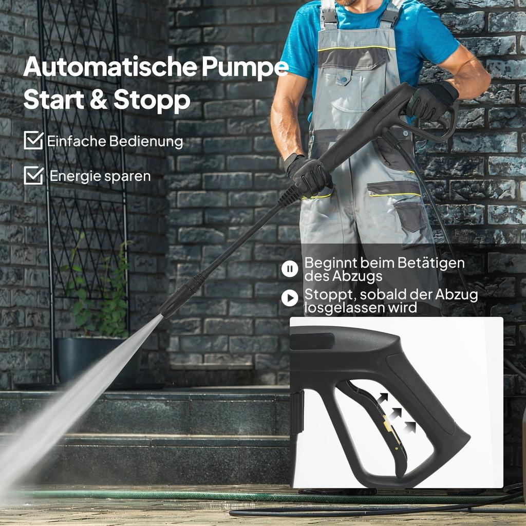 High Pressure Washer With Aluminum Pump 135 Bar Maximum Pressure 1800W Power 540 L H 5M Hose Adjustable Nozzle And Handles
