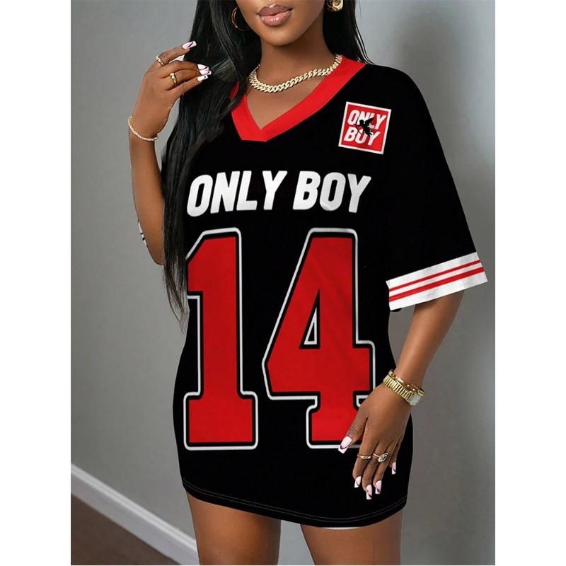 Damen V-Ausschnitt T-Shirt 3D-Druck Oversized Locker Sport-Trikot Kurzärmelig Modisch Streetwear Mehrfarbig Vielseitiges Oberteil