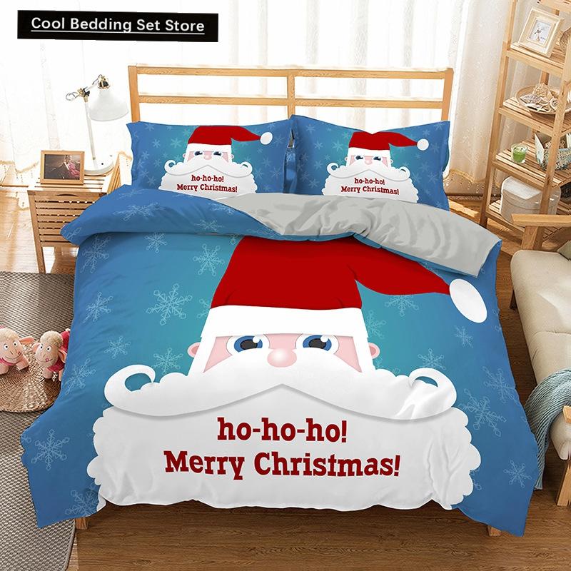 Red Christmas King Queen Duvet Cover Cartoon Santa Claus Bedding Set for Kid Boy Girl Happy Holiday 2/3pcs Polyester Quilt Cover